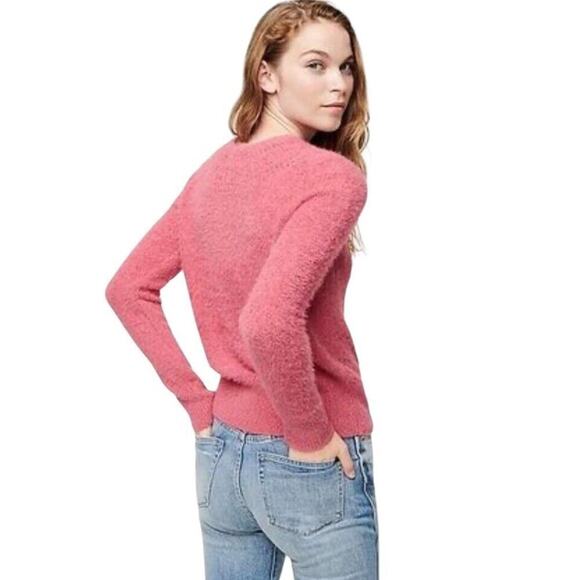 The Reeds x J.Crew‎ Size M Fuzzy Cardigan Sweater Flamingo Pink Eyelash Preppy - Picture 9 of 16